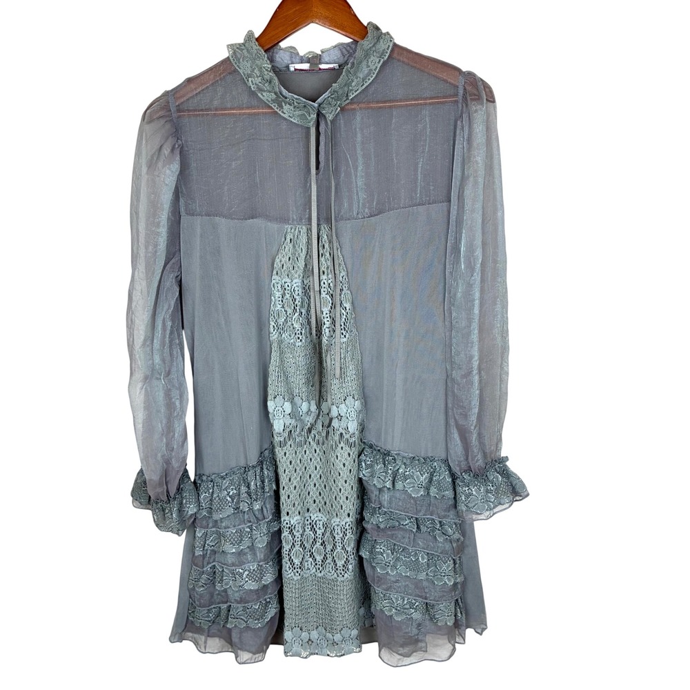 NWT Dress L Silk Fairy Mini Lace Victorian Ruffle Babydoll Coquette Gothic Boho